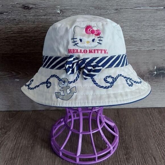 Hello Kitty Sailor Bow White Bucket Hat Sanrio 2012 Toodler - Picture 1 of 9
